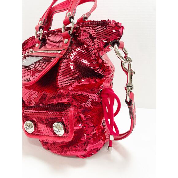 Coach Poppy Red Sequin Glam Tote Shoulder Bag Crossbody Rare - Picture 6 of 16